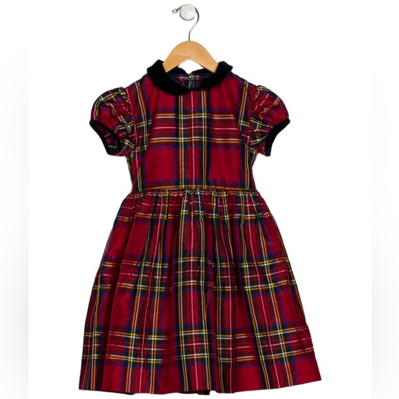 Oscar de la Renta Plaid Silk Dress with Royal Blue Velvet Collar Size 18 mo Girl - Picture 1 of 10